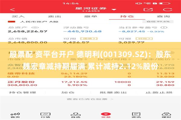 股票配 资平台开户 德明利(001309.SZ)：股东魏宏章减持期届满 累计减持2.12%股份